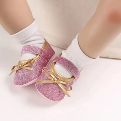 Pantofiori roz cu fundita aurie LIB229-5-c1