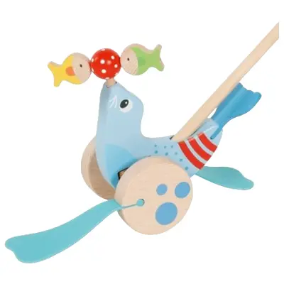 Jucarie din lemn de impins foca acrobat - okegoki54898