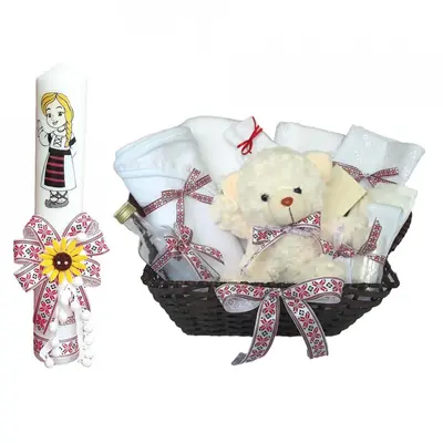 Cos cadou botez trusou si lumanare tarancuta decor traditional Fetite Denikos&reg; 006 NKO3084