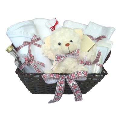 Cos cadou cu trusou botez Denikos® 647 model traditional 12 piese pentru baieti -  NKO3065