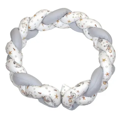 Aparatoare Laterala Pat Bumper Impletit, Inchidere Velcro, Bumbac Circ Roz, 180x21 Cm Pjb84781