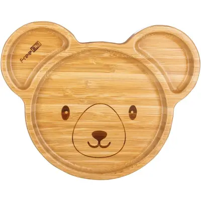 Farfurie compartimentata din bambus, Cu ventuza, Conform cu standardul european de securitate EN 14372:2004, FreeON, Bear BYN46422