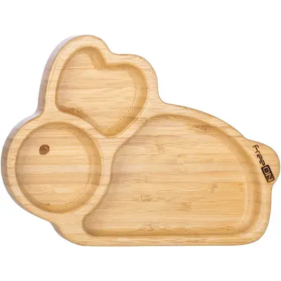 Farfurie compartimentata din bambus, Cu ventuza, Conform cu standardul european de securitate EN 14372:2004, FreeON, Bunny BYN46415