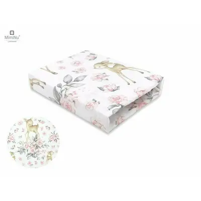 MimiNu - Cearceaf cu elastic pentru patut co-sleeper, Luna, Dimensiune 84.5 x 50.5 cm, Din bumbac certificat Oeko Tex Standard 100, Sweet Deer Pink BYN6426972017558