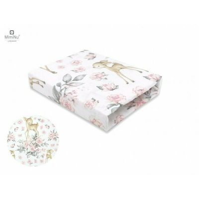 MimiNu - Cearceaf cu elastic pentru patut co-sleeper, Vera, Dimensiune 89 x 51 cm, Din bumbac certificat Oeko Tex Standard 100, Sweet Deer Pink BYN6426972017589