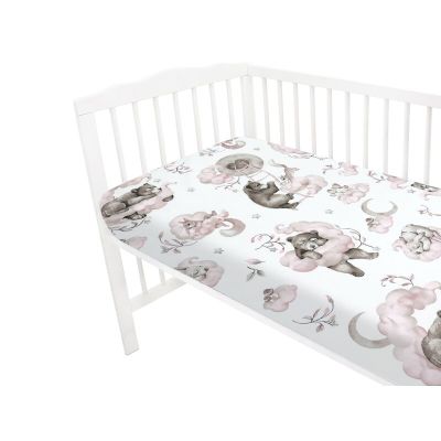 Qmini - Cearceaf cu elastic pentru patut 120x60 cm, Din bumbac certificat Oeko Tex Standard 100, Teddy Bear and Friends Pink BYN6426972018197