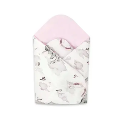 Qmini - Paturica de infasat cu doua fete, Cu multiple utilizari, Cu inchidere arici velcro, Dimensiune 75x75 cm, Din bumbac certificat Oeko Tex Standard 100, Elephants on Rainbow Pink BYN6426972018333