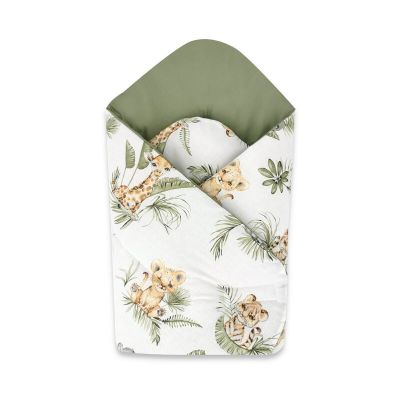 Qmini - Paturica de infasat cu doua fete, Cu multiple utilizari, Cu inchidere arici velcro, Dimensiune 75x75 cm, Din bumbac certificat Oeko Tex Standard 100, Safari BYN6426972018296