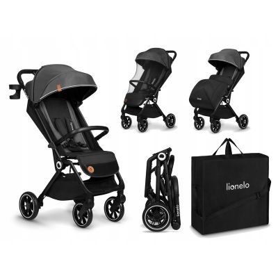 Lionelo - Carucior sport Cloe, De la nastere, Cu accesorii, Cadru din aluminiu, 0-22 kg, Usor, Pliabil cu o singura mana, Ideal pentru toate tipurile de suprafete, Gri BYNLO-CLOE_GREY_STONE