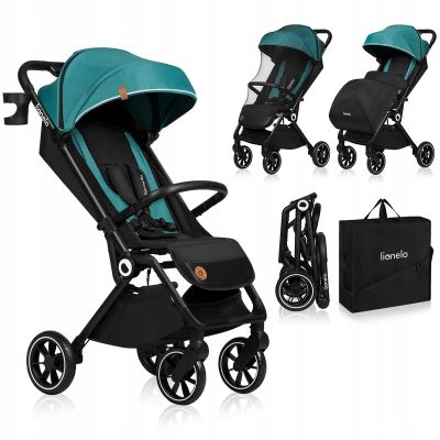 Lionelo - Carucior sport Cloe, De la nastere, Cu accesorii, Cadru din aluminiu, 0-22 kg, Usor, Pliabil cu o singura mana, Ideal pentru toate tipurile de suprafete, Verde smarald BYNLO-CLOE_GREEN_EMERALD