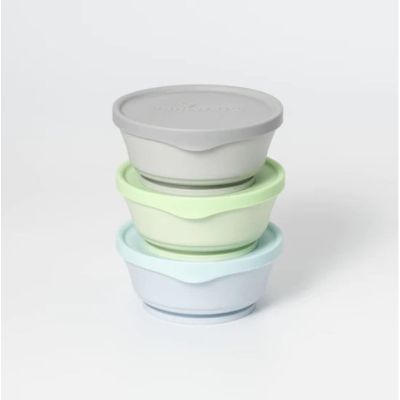 Set 3 boluri cu capac hrana bebelusi Miniware, 100% din materiale naturale biodegradabile, Aqua+Grey+Keylime JEMmw_MWCB3AGK