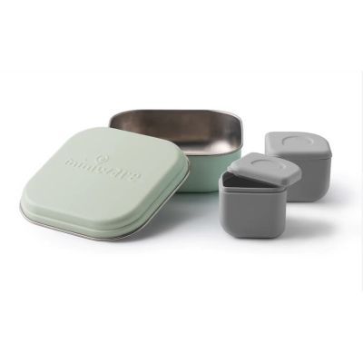 Set cutie cu 2 silipods pentru mancare bebelusi Miniware Grow bento, 3 piese, Keylime+Grey JEMmw_GBK2G