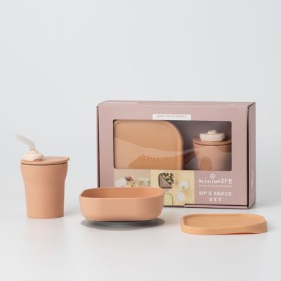 Set diversificare hrana bebelusi Miniware Sip&Snack, 100% din materiale naturale biodegradabile, 3 piese, Toffee JEMmw_MWSKTT