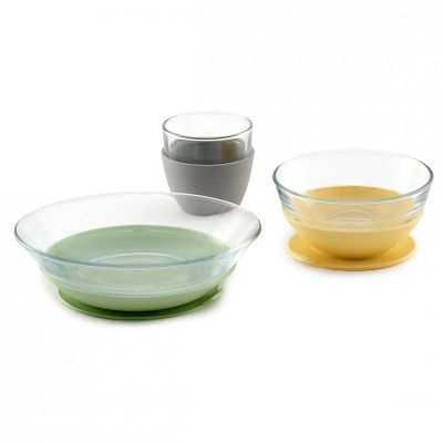 Set de masa Beaba 3 piese din sticla Duralex cu suport antiaderent Yellow ERFB913518