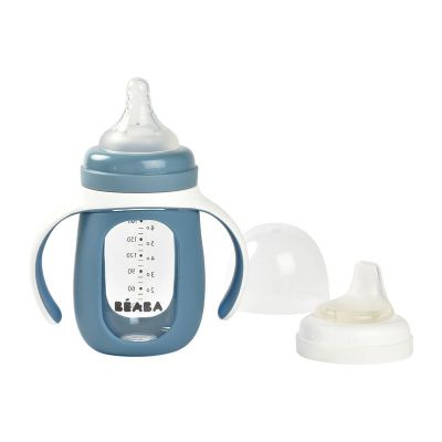 Biberon de invatare 2 in 1 din Sticla Beaba 210 ml Windy Blue ERFB913519