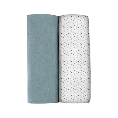 Set 2 Museline Beaba bumbac 120x120 cm Baltic Blue/Points ERFB920392