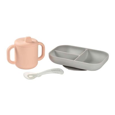 Set de masa silicon cu cana Beaba Old Pink ERFB913527
