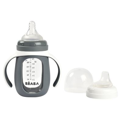 Biberon de invatare 2 in 1 din Sticla Beaba 210 ml Mineral Grey ERFB913538