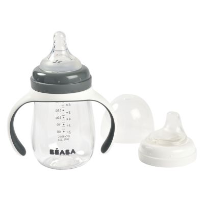 Biberon de invatare 2 in 1 din Tritan Beaba 210 ml Mineral Grey ERFB913532