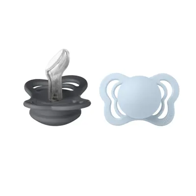 Bibs - set 2 suzete couture silicon, tetina anatomica, 0 luni +-iron/baby blue bbb1700313