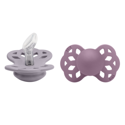 Bibs - set 2 suzete infinity silicon, tetina anatomica, 0 luni +-fossil grey/mauve bbb165111