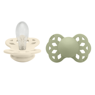 Bibs - set 2 suzete infinity silicon, tetina simetrica, 6 luni +-ivory/sage bbb275102