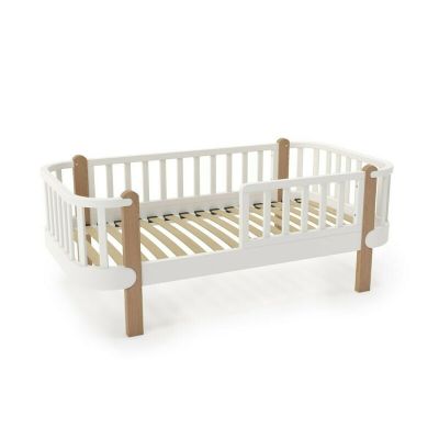 Patut junior cu bariera de protectie YappyEtude din lemn de fag, YappyKids, 160x80 cm, Alb BYNYAPPYETUDETODDLER_WHITE