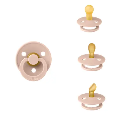 Bibs - set 3 suzete colour latex, tetina rotunda, simetrica & anatomica 0 luni +-blush bbb81342