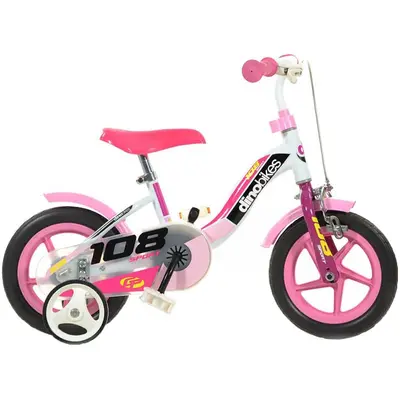 Bicicleta copii dino bikes 10' 108 sport alb si roz cu frana hubdb-108fl-0509-wp