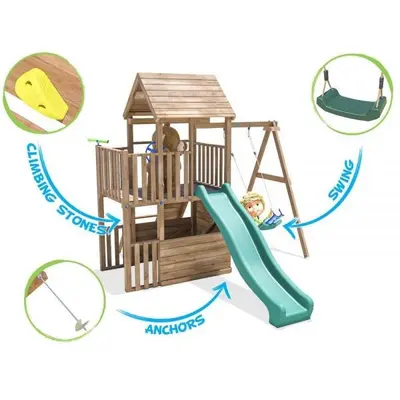 Complex de joaca balconyfort &trade; single swing, tobogan verde, dunster house - okedhps701-1