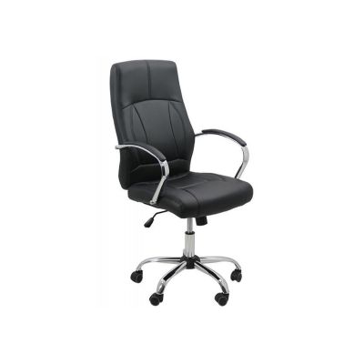 Scaun birou off 331, mecanism inclinare, piele ecologica, baza cromata, 110 kg, negru drm4145