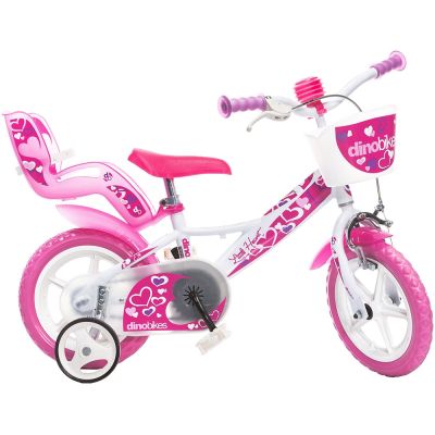 Bicicleta copii dino bikes 12' little heart alb si roz hubdb-124rln-05lh-wp