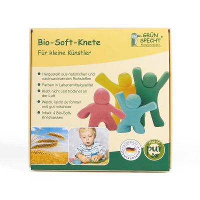 Set Plastilina organica, pentru copii, 2 ani+, la tub, 4 culori, moale, nelipicioasa, usor de modelat, Grunspecht 680-00