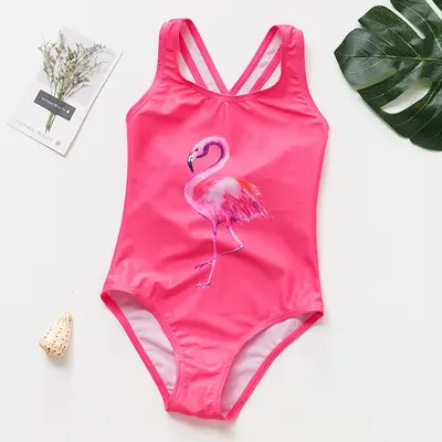 Costum de baie Roz bombon cu flamingo (Marime: 100) JEMdrl47b2k4