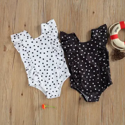 Costum de baie cu bulinute alb/negru (Culoare: Alb, Marime: 120) JEMdrl47b2f10
