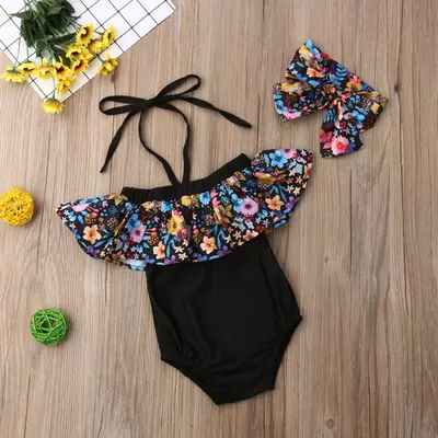 Costum de baie cu volan inflorat si bentita (Marime: 90) JEMdrl47a23