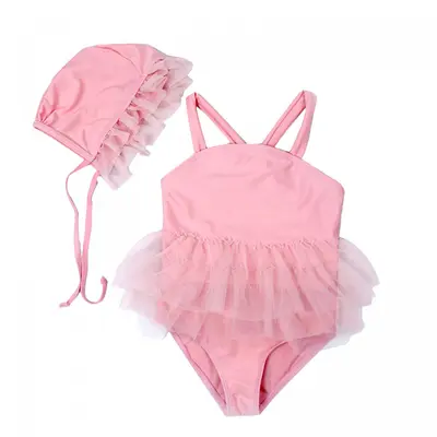 Costum de baie Roz cu caciulita (Varsta: 4 - 5 ani) JEMdrl47b2w3