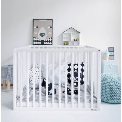 Tarc De Joaca Patrat Din Lemn Alb Pentru Copii Si Bebelusi, Interior 88 X 88 Cm Pjbplaypen_white
