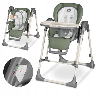Lionelo - Scaun de masa si balansoar, 2 in 1, Laurice, Transformabil, Multifunctional, Inaltime si spatar reglabile, Cu melodii de leagan, 0 luni+, Conform cu standardele europene de securitate EN 14988, EN 16120, Verde BYNLO-LAURICE_ GREEN_OLIVE