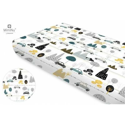 MimiNu - Cearceaf cu elastic, Din bumbac certificat Oeko Tex Standard 100, Pentru pat 160x80 cm, Childrens Journey Grey BYN6426972019279