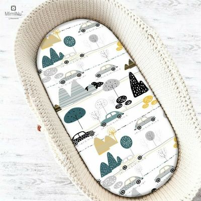MimiNu - Cearceaf cu elastic pentru landou, carucior si cosulet, Dimensiune 80x35 cm, Din bumbac certificat Oeko Tex Standard 100, Childrens Journey Grey BYN6426972019361