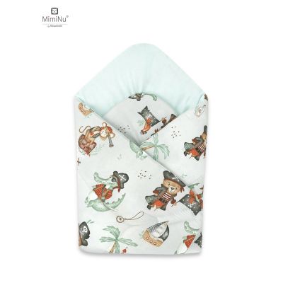 MimiNu - Paturica de infasat cu doua fete, Cu multiple utilizari, Cu inchidere arici velcro, Dimensiune 75x75 cm, Din bumbac certificat Oeko Tex Standard 100, Design, Pirates Natural BYN6426972018814