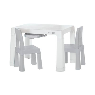 Set masuta si doua scaune pentru copii, Neo, Cu doua sertare, Cu masa reglabila la doua inaltimi, FreeON, Gri BYN46620