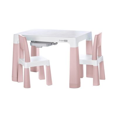 Set masuta si doua scaune pentru copii, Neo, Cu doua sertare, Cu masa reglabila la doua inaltimi, FreeON, Roz BYN46644