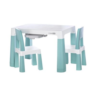 Set masuta si doua scaune pentru copii, Neo, Cu doua sertare, Cu masa reglabila la doua inaltimi, FreeON, Verde BYN46637