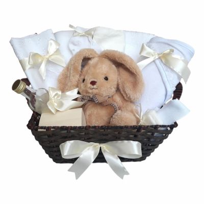 Cos cadou trusou botez, Iepuras, decor Ivoire, 12 piese, Denikos® 654 NKO3072