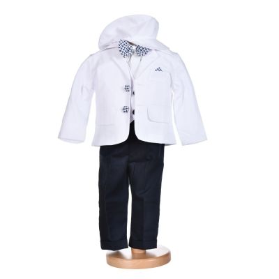 Costum botez baiat, alb cu bleumarin, 5 piese, Denikos® H005 NKO5854