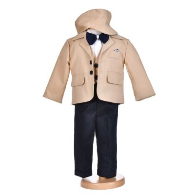 Costum botez baiat, bej clasic, 5 piese, Denikos® H008 NKO5857