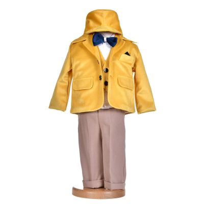 Costumas botez baiat, catifea, galben dichisit, 5 piese, Denikos® H018 NKO5867
