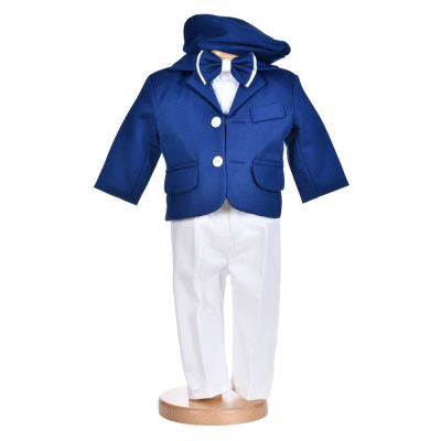 Costumas botez baietel, albastru dichisit, 5 piese, Denikos® H012 NKO5861